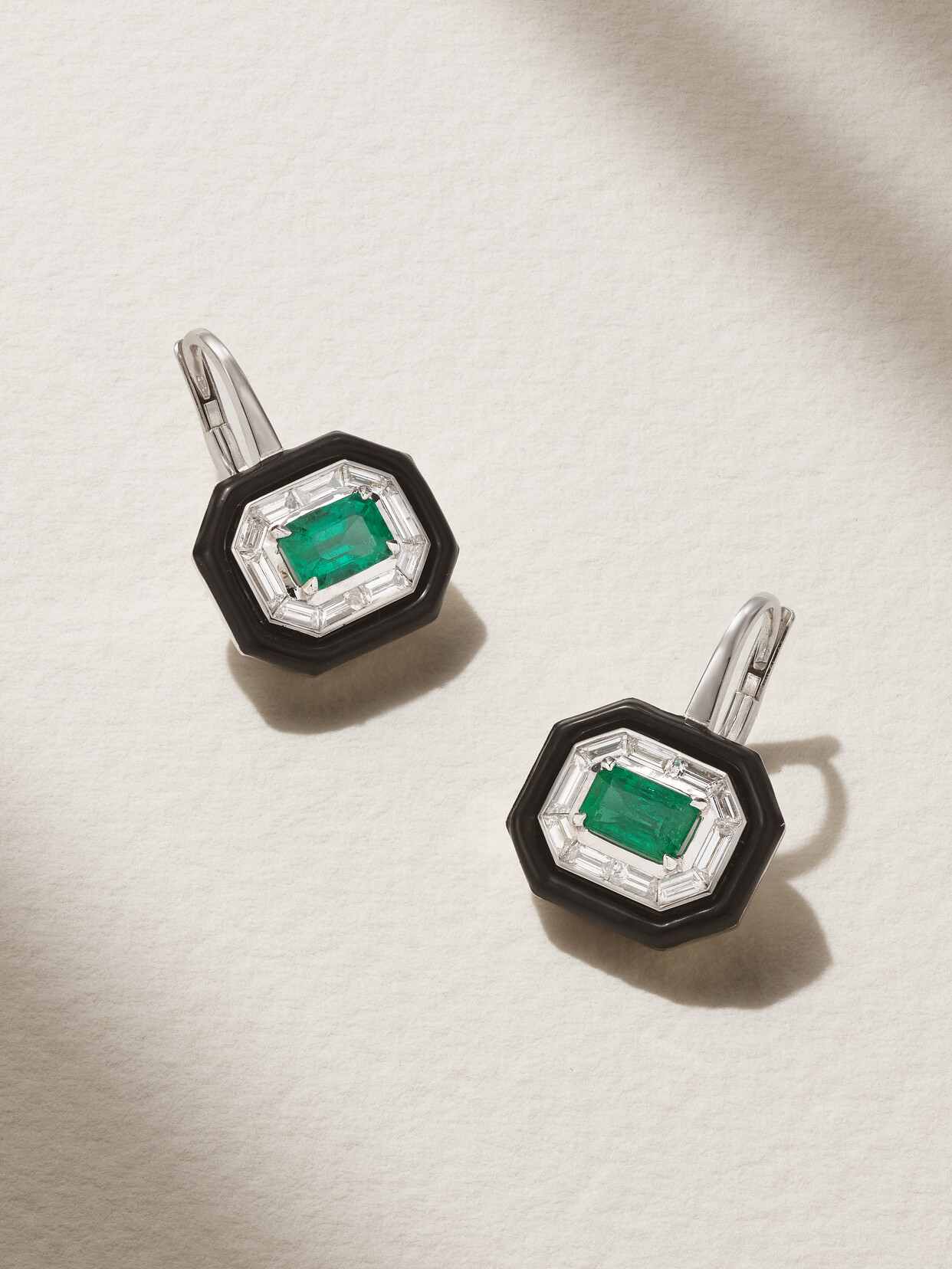 Nikos Koulis - Oui 18-karat White Gold, Enamel, Diamond And Emerald Earrings - One size