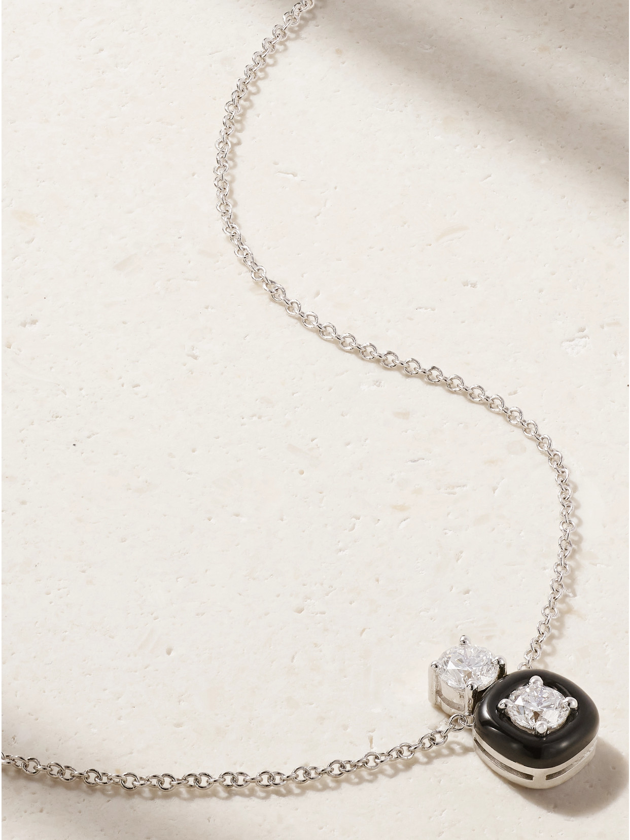 Nikos Koulis Oui 18-karat White Gold, Diamond And Enamel Necklace In Black