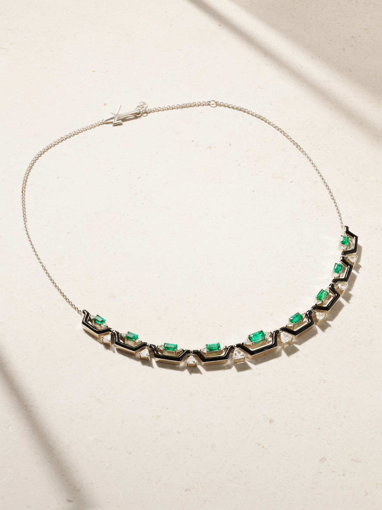 Nikos Koulis - Oui 18-karat White Gold, Emerald, Diamond And Enamel Necklace - One size