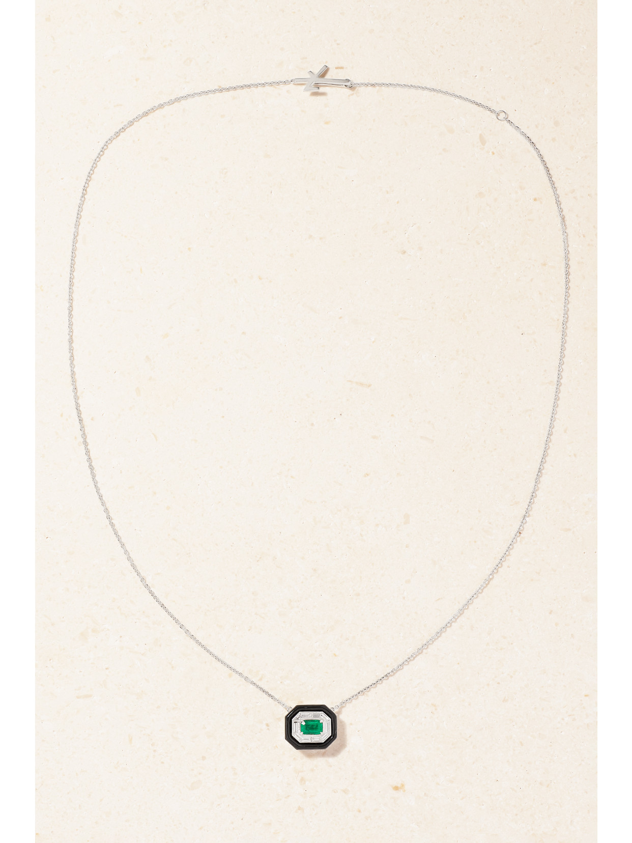 Nikos Koulis Oui 18-karat White Gold, Emerald, Diamond And Enamel Necklace In Gold
