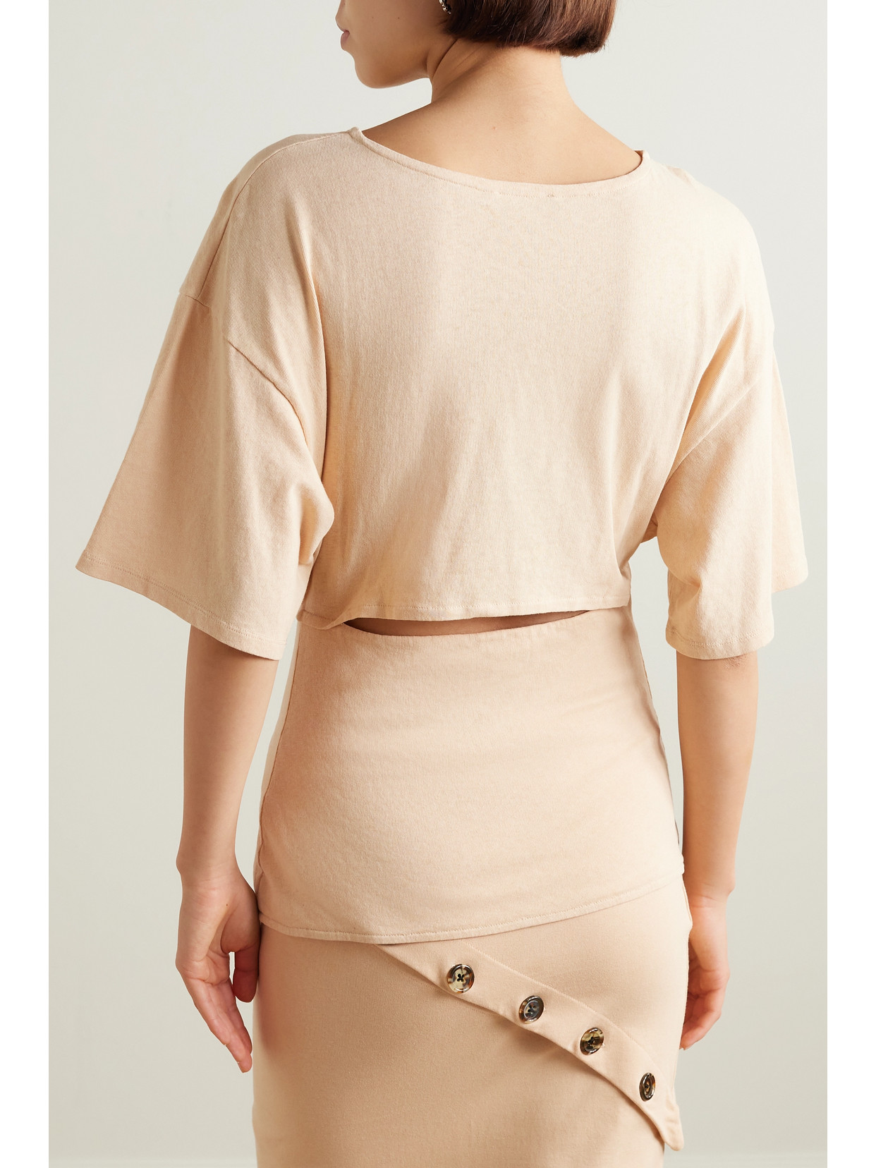 A. W.A. K.E. Mode - Button-Embellished Cutout Organic Cotton-Jersey T-Shirt