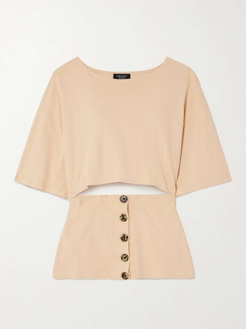 A.W.A.K.E. MODE Button-embellished Cutout Organic Cotton-jersey T-shirt