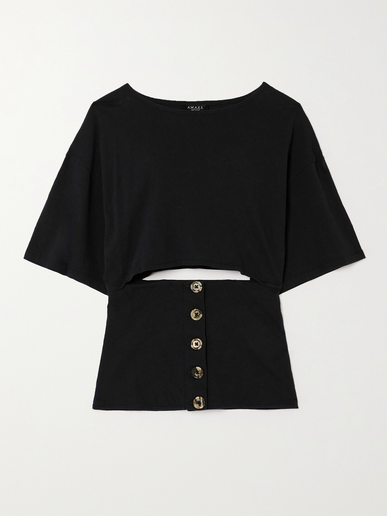 A.W.A.K.E. MODE - Button-embellished Cutout Organic Cotton-jersey T-shirt - Black