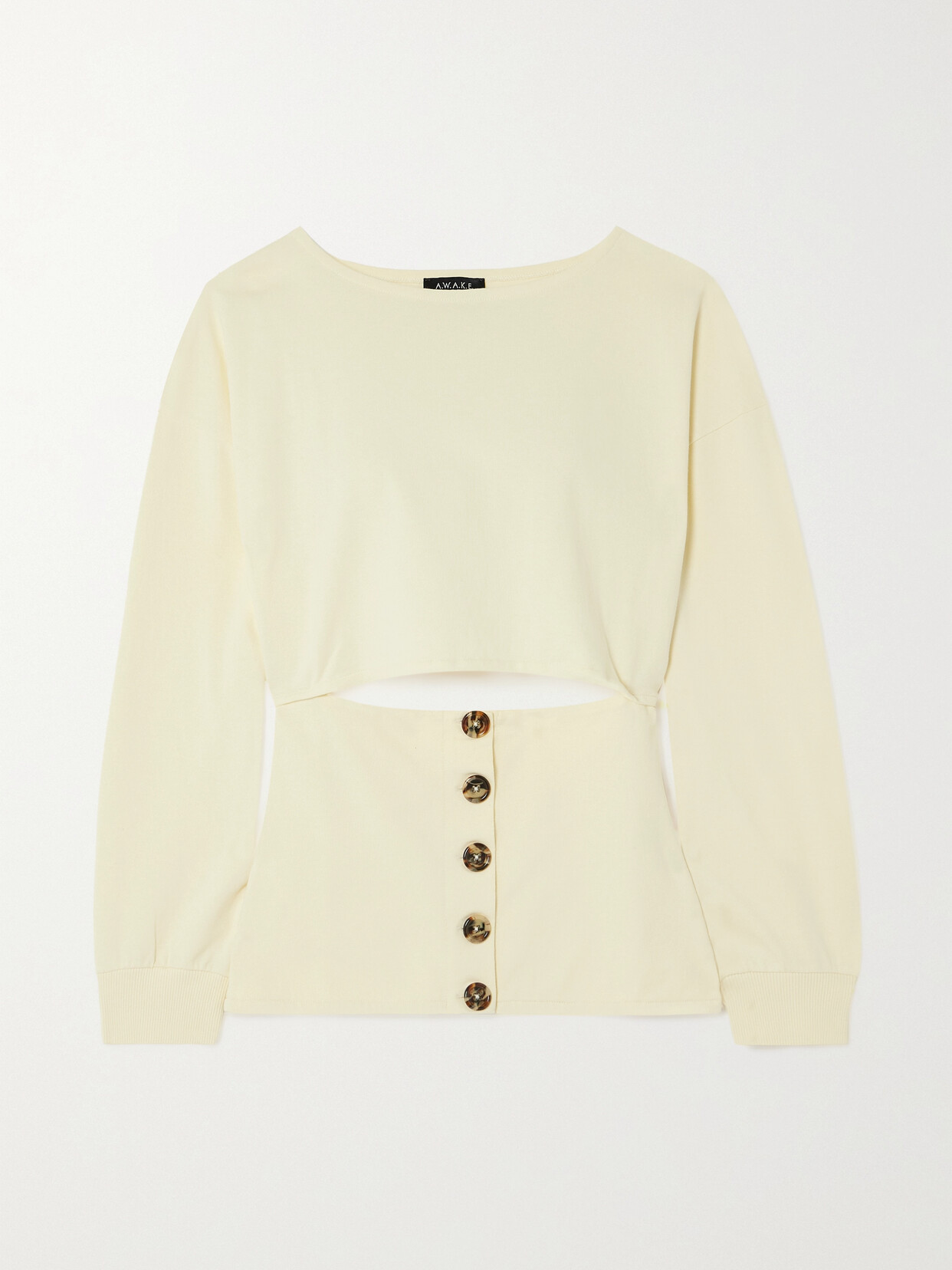 A.W.A.K.E. MODE Button-embellished Cutout Organic Cotton-jersey Sweatshirt - Ivory