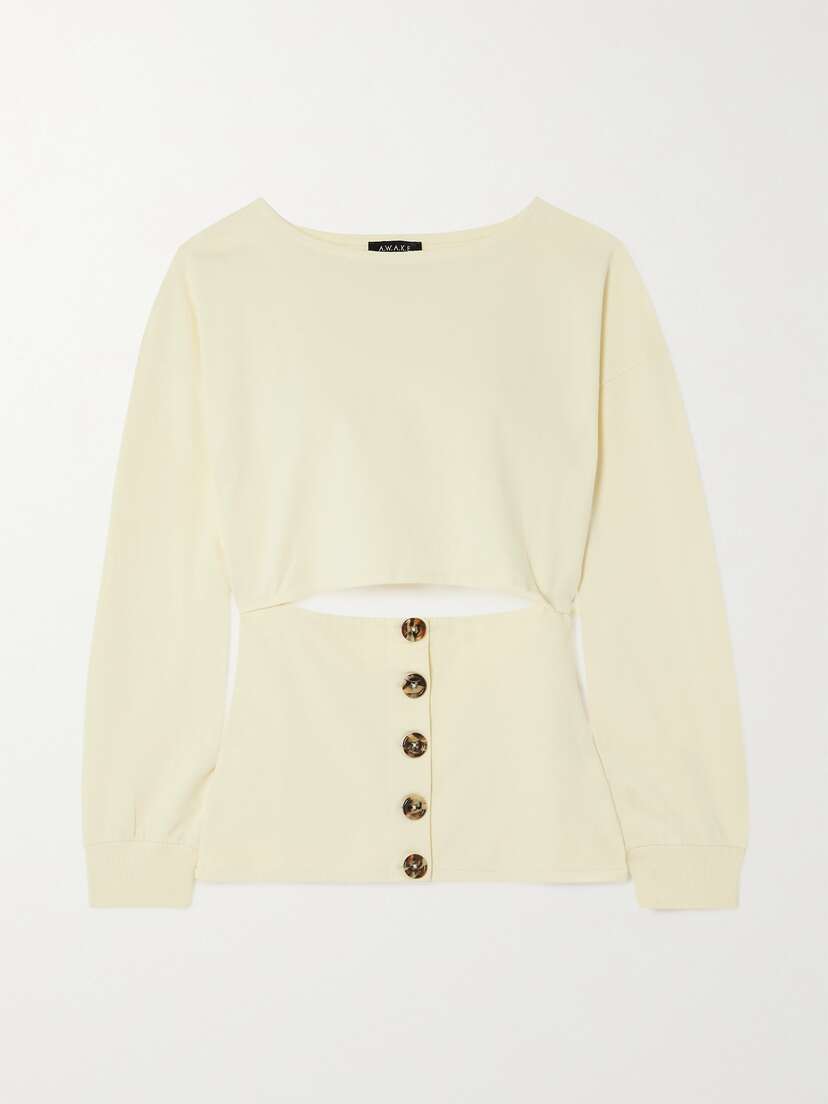 A.W.A.K.E. MODE Button-embellished Cutout Organic Cotton-jersey Sweatshirt
