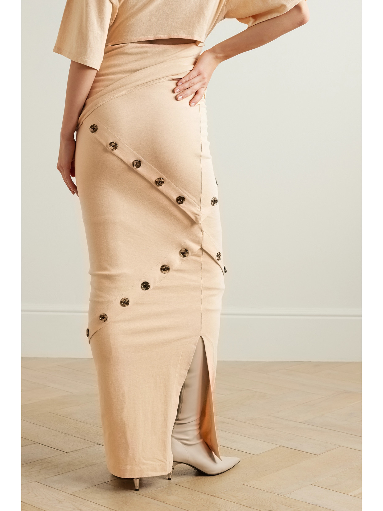 A. W.A. K.E. Mode - Button-Embellished Organic Cotton-Jersey Maxi