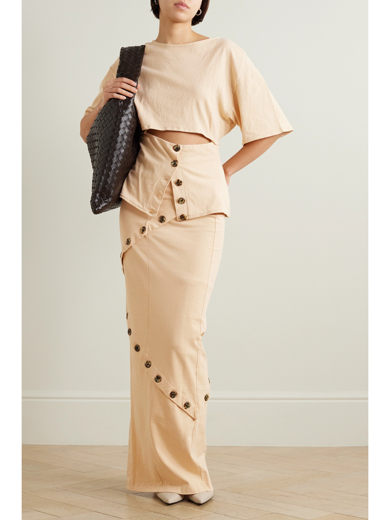 A. W.A. K.E. Mode - Button-Embellished Organic Cotton-Jersey Maxi