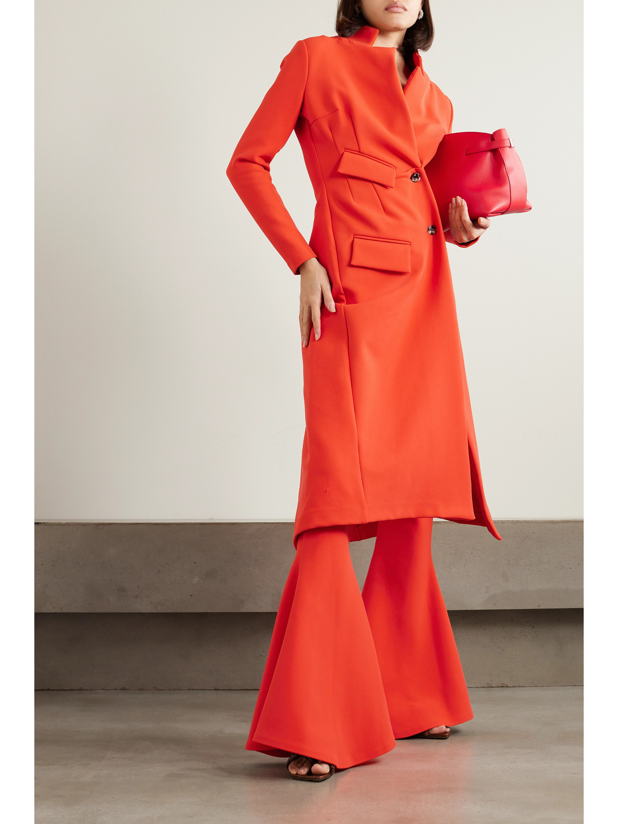 Shop A.w.a.k.e. Asymmetric Stretch-twill Coat In Red