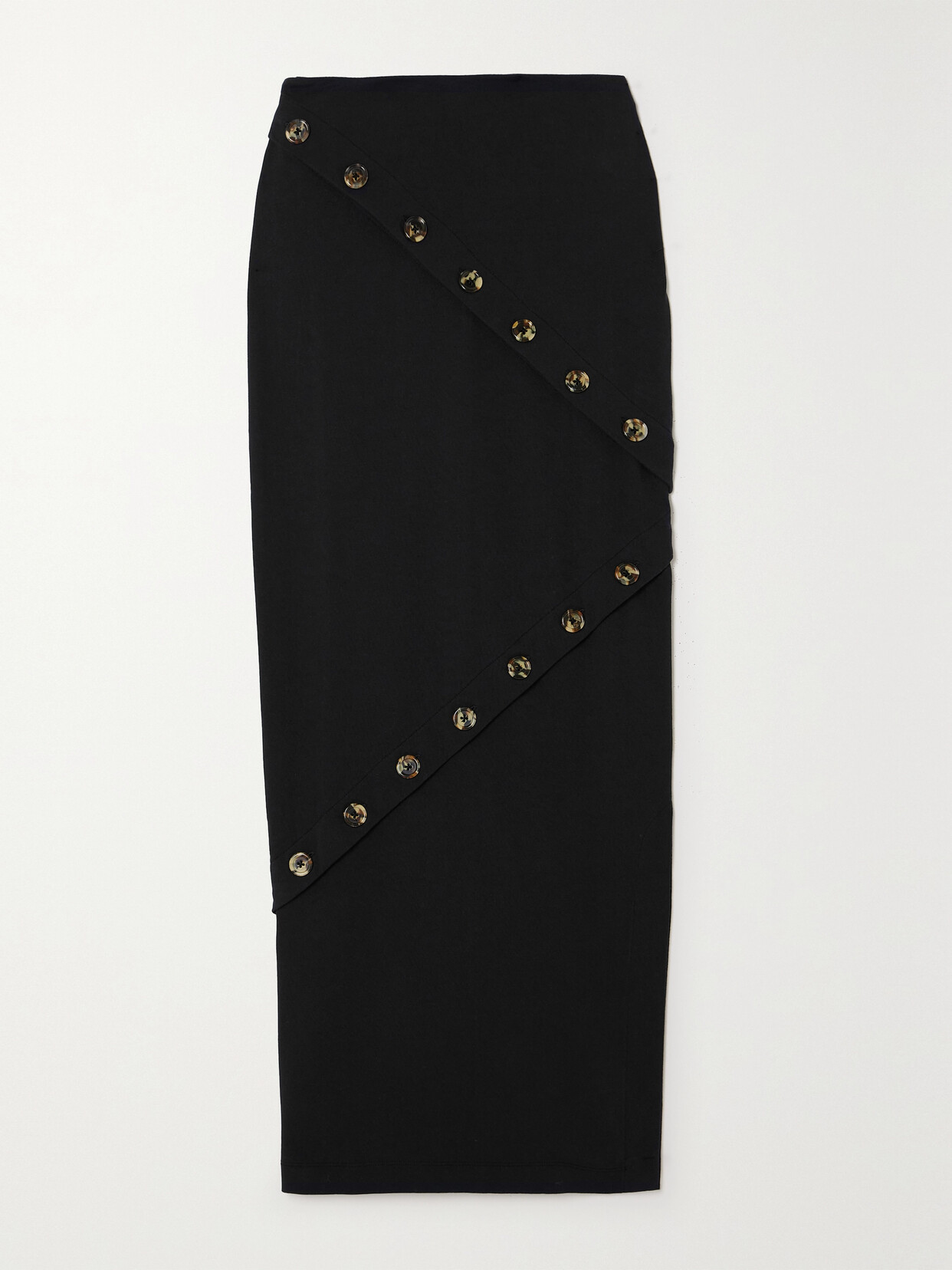 Shop A.w.a.k.e. Button-embellished Organic Cotton-jersey Maxi Skirt In Black