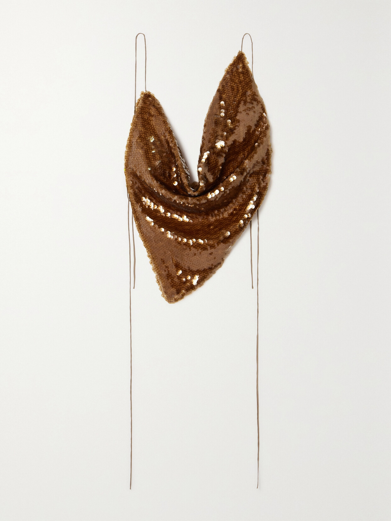 A.W.A.K.E. MODE Backless Draped Sequined Tulle Halterneck Top - Brown