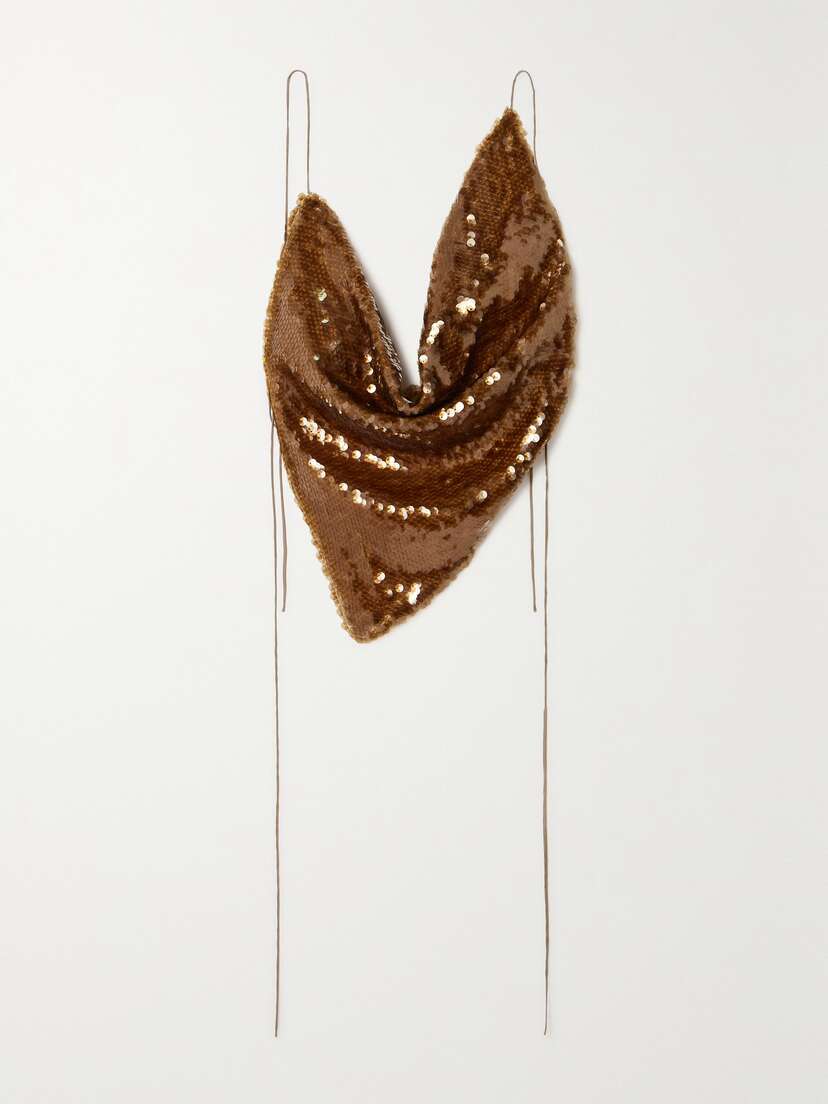 A.W.A.K.E. MODE Backless Draped Sequined Tulle Halterneck Top