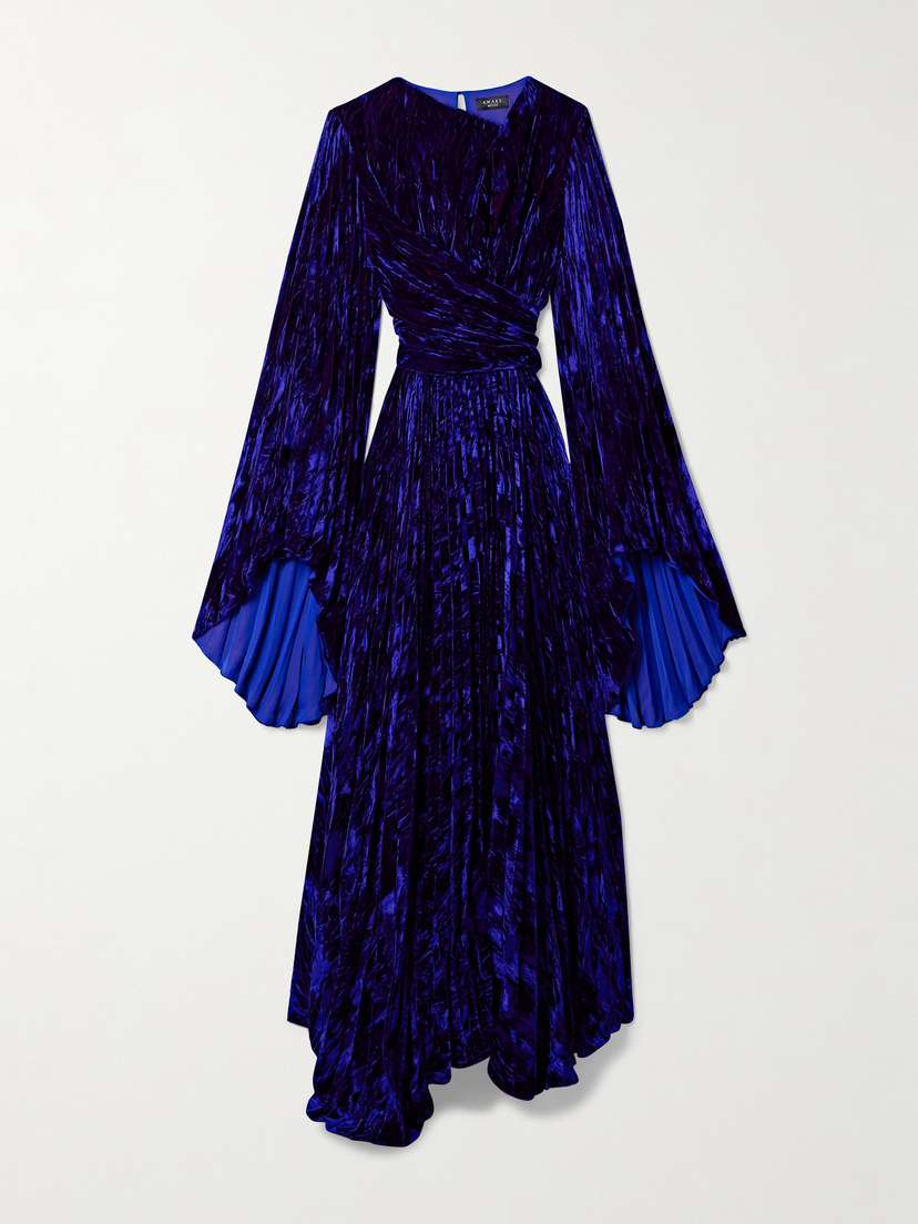 A.W.A.K.E. MODE Belted Crinkled-velvet Maxi Dress