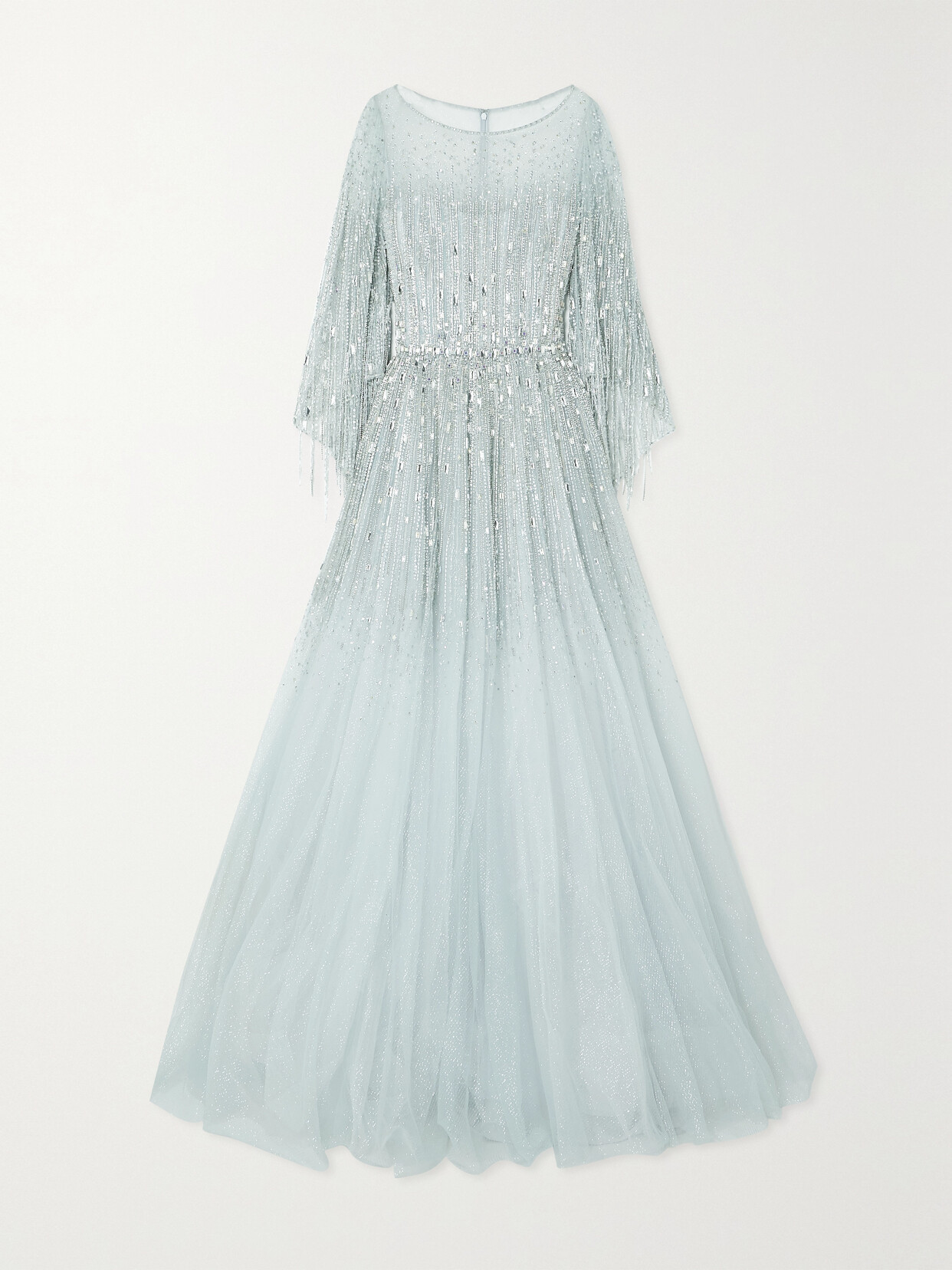 Jenny Packham - Hestia Cape-effect Embellished Glittered Tulle Gown - Blue