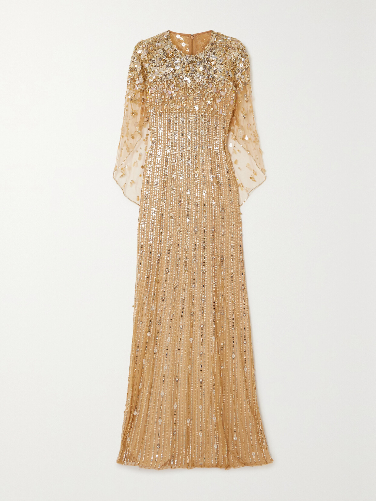 JENNY PACKHAM NETTIE CAPE-EFFECT EMBELLISHED SEQUINED TULLE GOWN