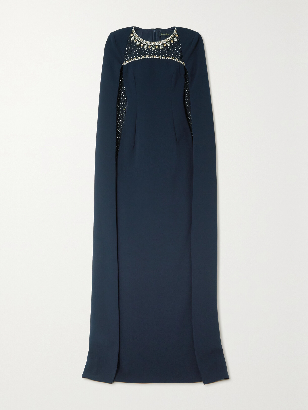 Shop Jenny Packham Loretta Cape-effect Crystal-embellished Crepe Gown In Blue