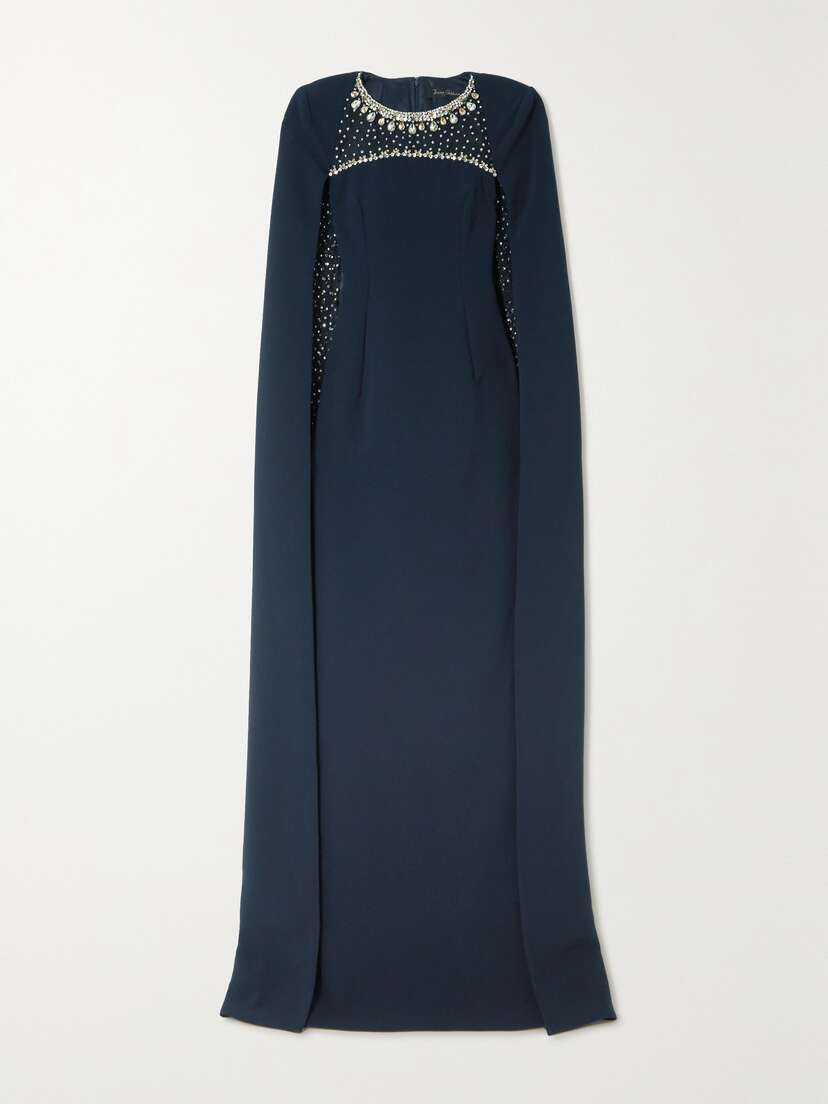 Jenny Packham Loretta Cape-effect Crystal-embellished Crepe Gown - - UK 18
