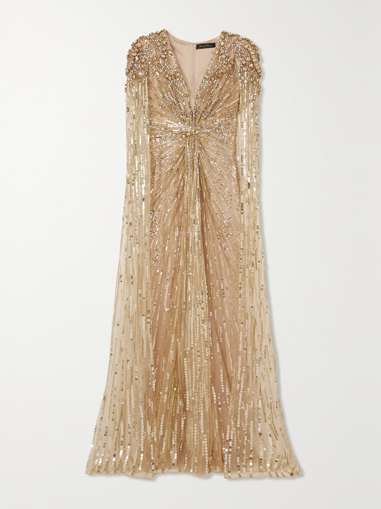 Jenny Packham - Lotus Cape-effect Embellished Tulle Gown - Gold