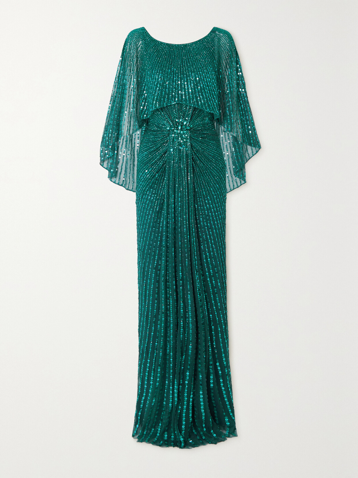 Jenny Packham - Mae Cape-effect Sequin-embellished Tulle Gown - Blue