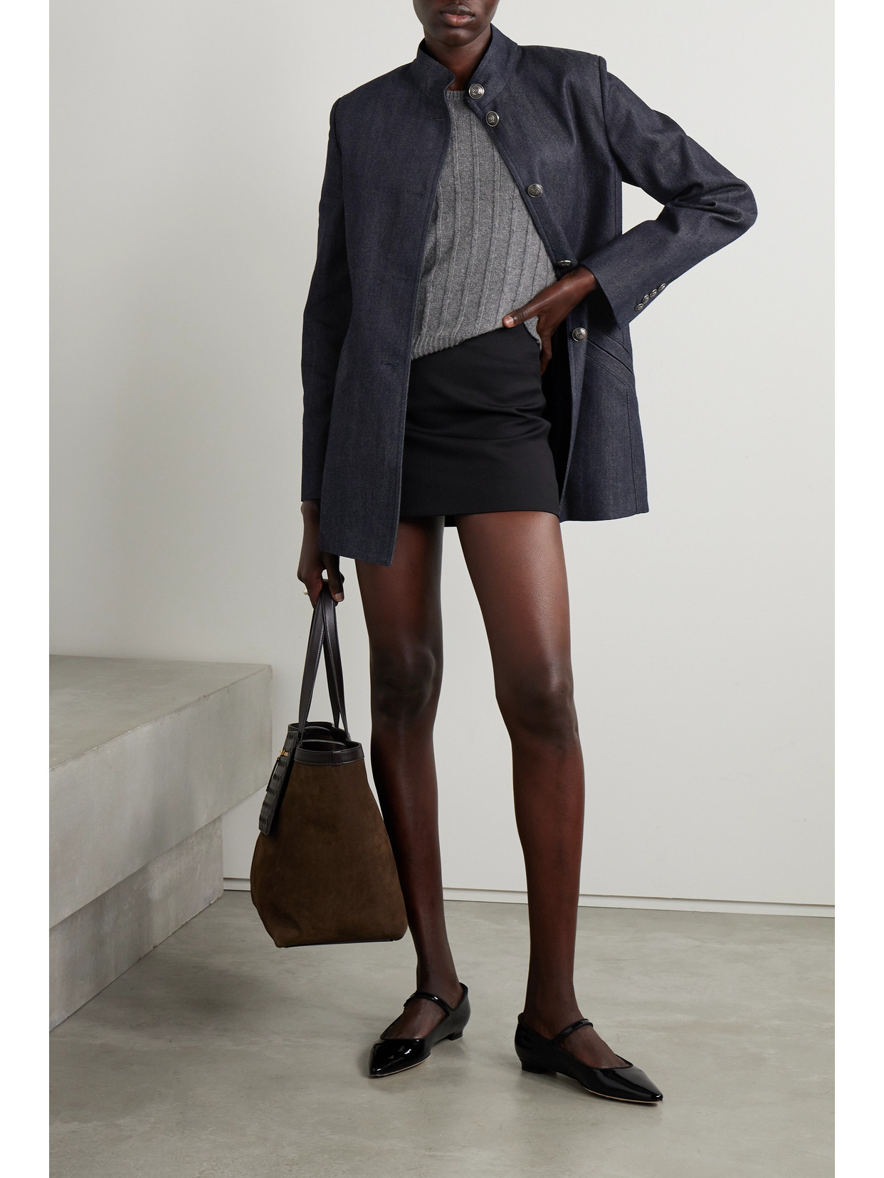 Loro Piana Nataniel Cotton Denim Mandarin Jacket In Blue