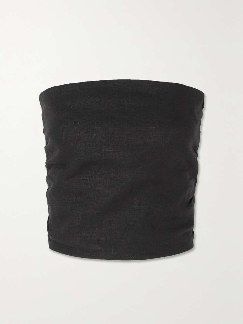 Faithfull + Net Sustain Praiyah Strapless Cropped Shirred Linen Top - xx large