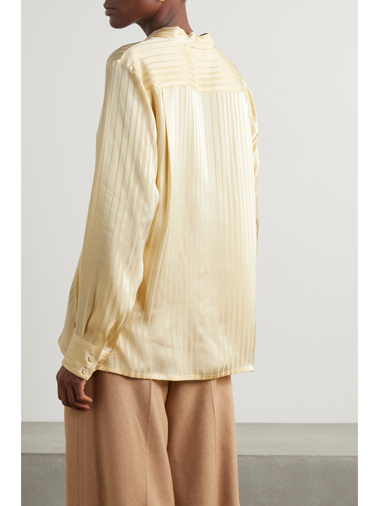 Loro Piana Kya Tie-detailed Striped Silk-jacquard Blouse In Orange
