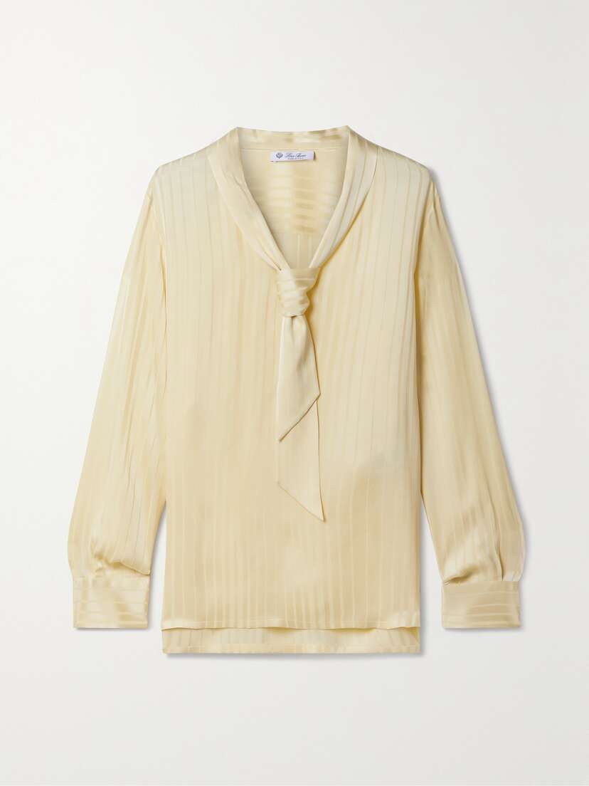 Loro Piana Kya Tie-detailed Striped Silk-jacquard Blouse
