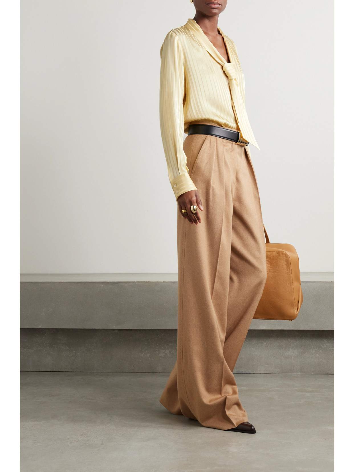 Loro Piana Kya Tie-detailed Striped Silk-jacquard Blouse In Orange