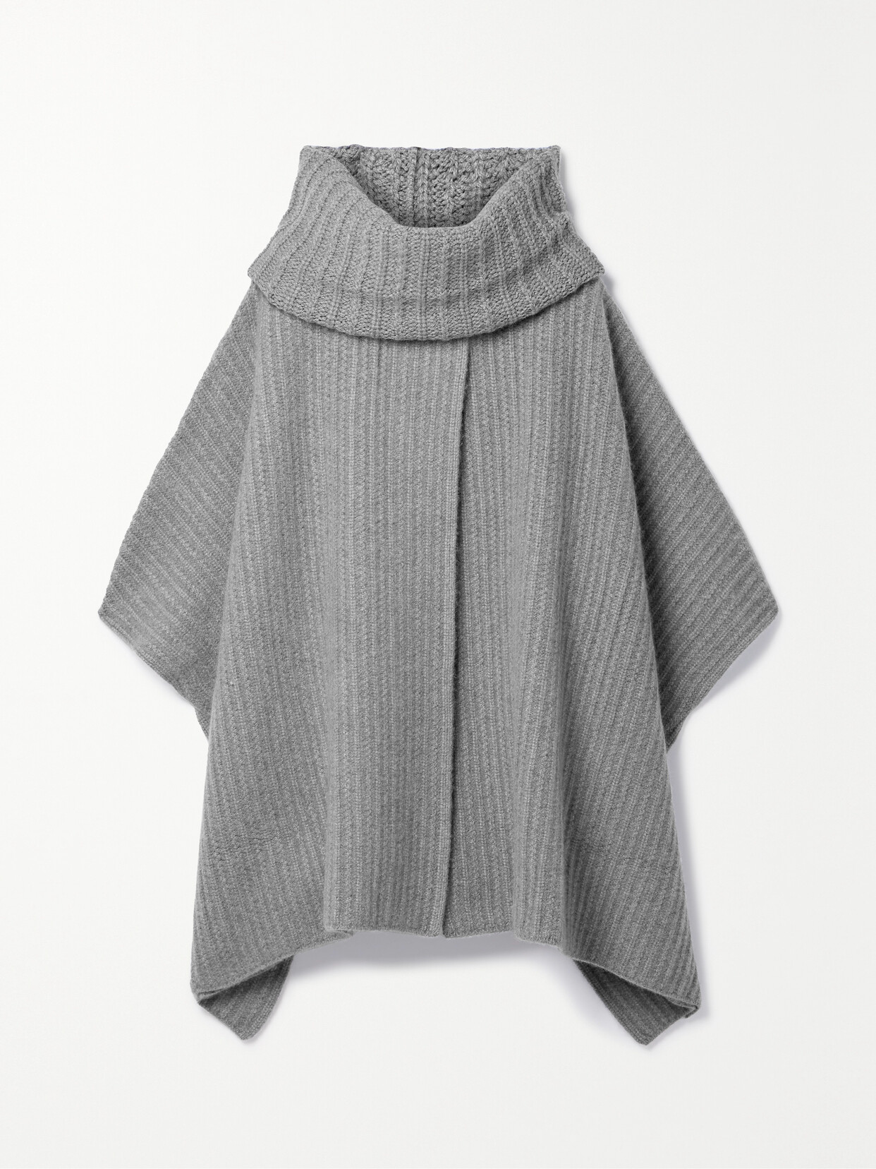 Shop Loro Piana Waipara Ribbed-knit Turtleneck Cashmere Cape In Gray