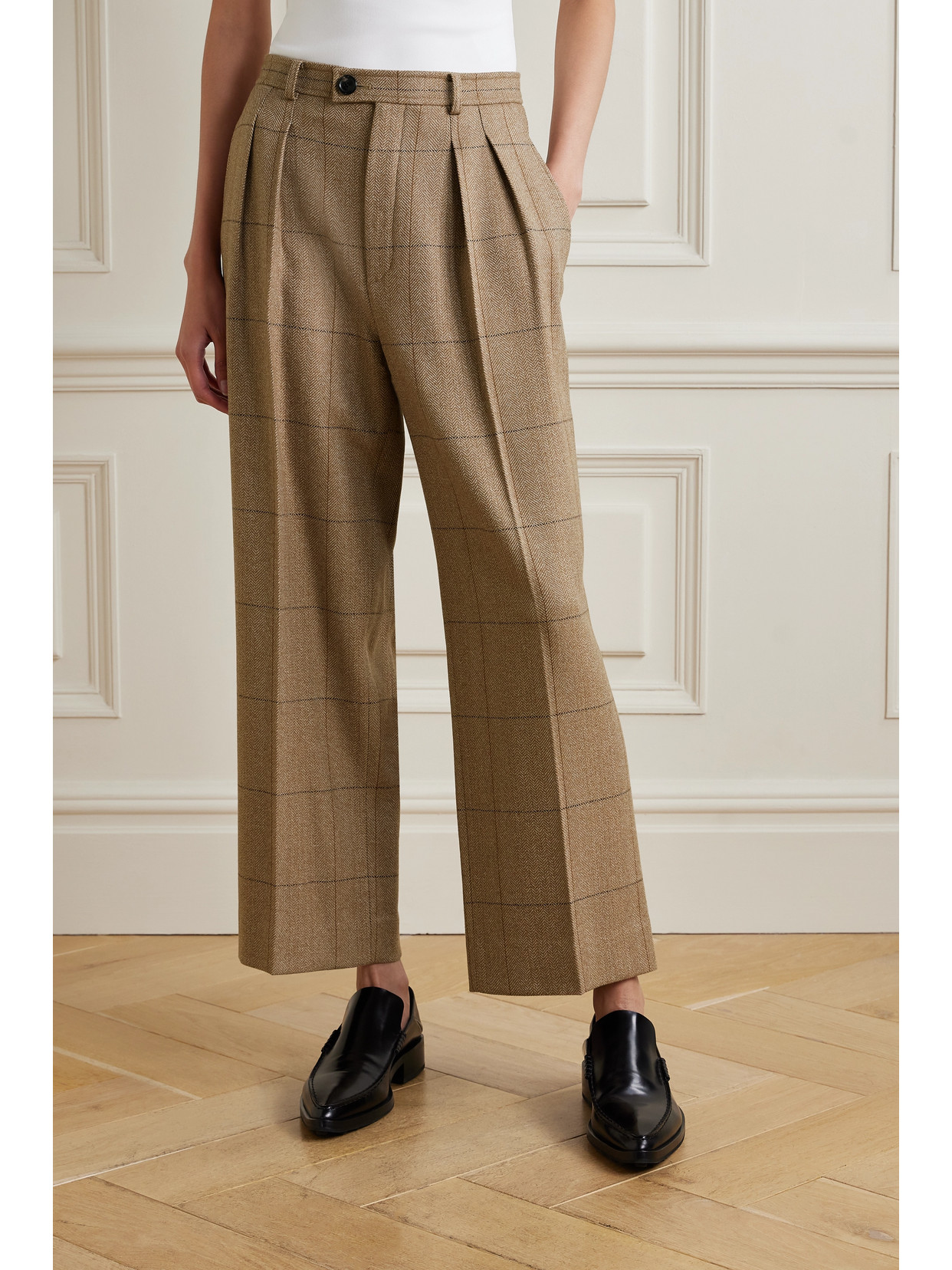 Shop Loro Piana Yurik Checked Herringbone Cashmere Straight-leg Pants In Multi