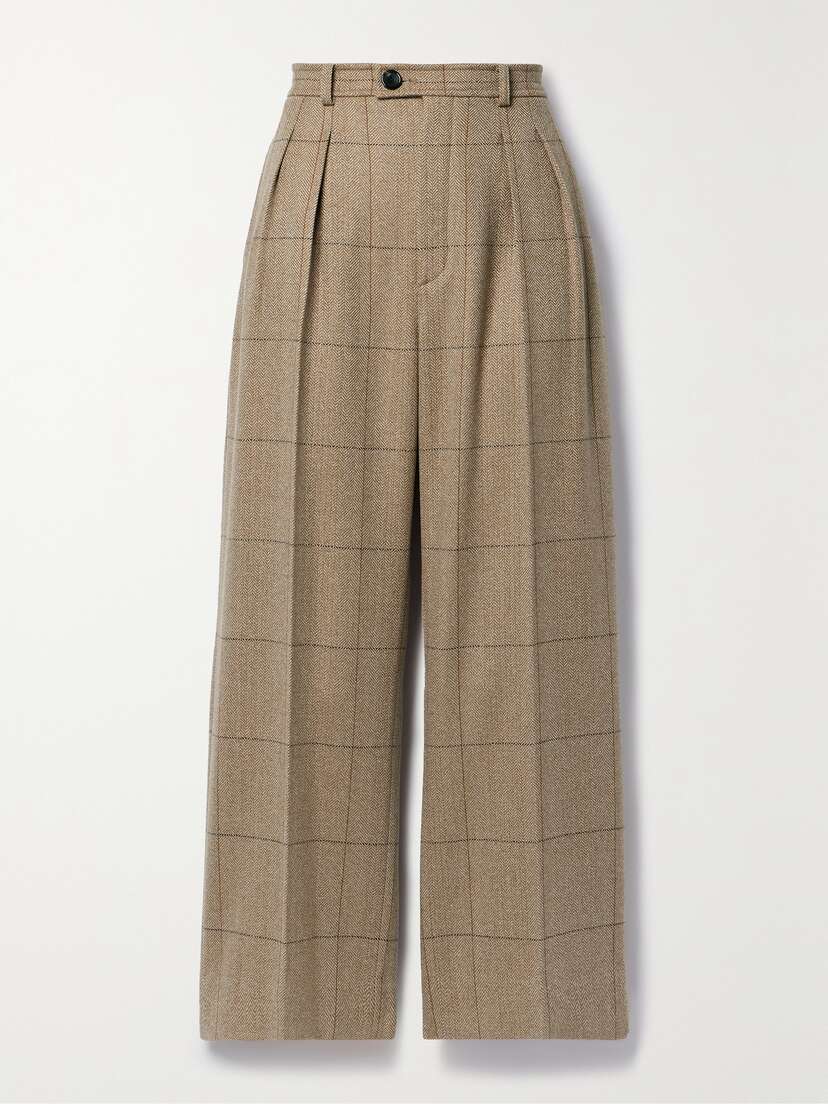 Loro Piana Yurik Checked Herringbone Cashmere Straight-leg Pants