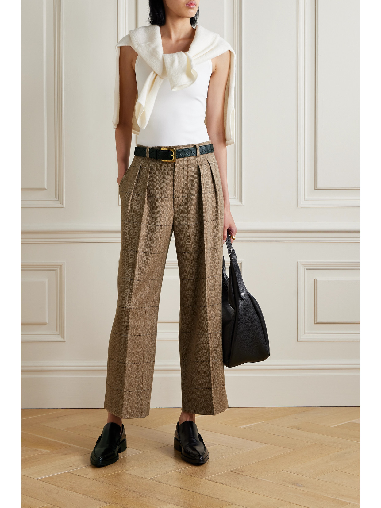 Shop Loro Piana Yurik Checked Herringbone Cashmere Straight-leg Pants In Multi