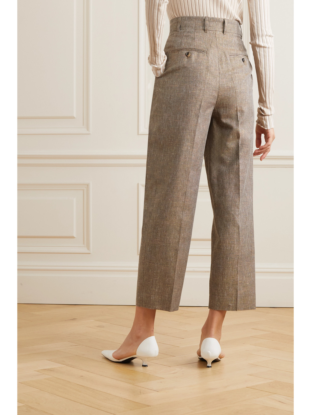 Shop Loro Piana Wybie Cropped Pleated Linen-blend Wide-leg Pants In Brown