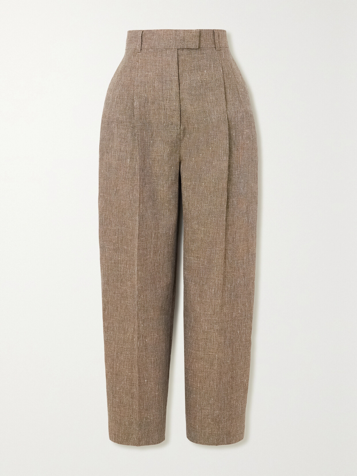 Loro Piana Wybie Cropped Pleated Linen-blend Wide-leg Trousers In Brown