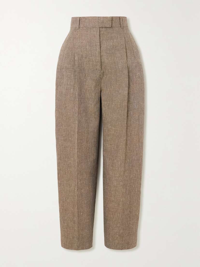 Loro Piana Wybie Cropped Pleated Linen-blend Wide-leg Pants