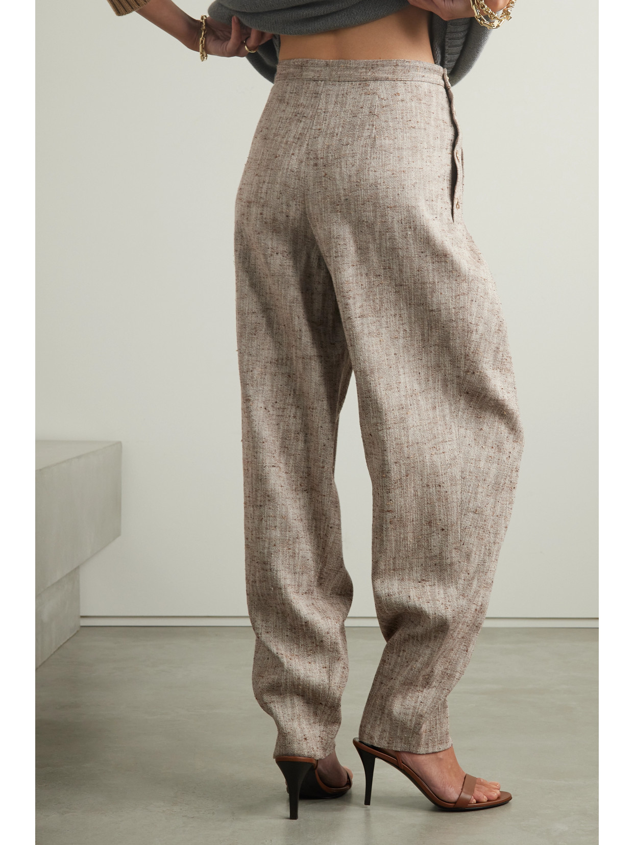 Loro Piana Asael Pleated Silk, Hemp And Cotton-blend Tweed Tapered Pants In Multi