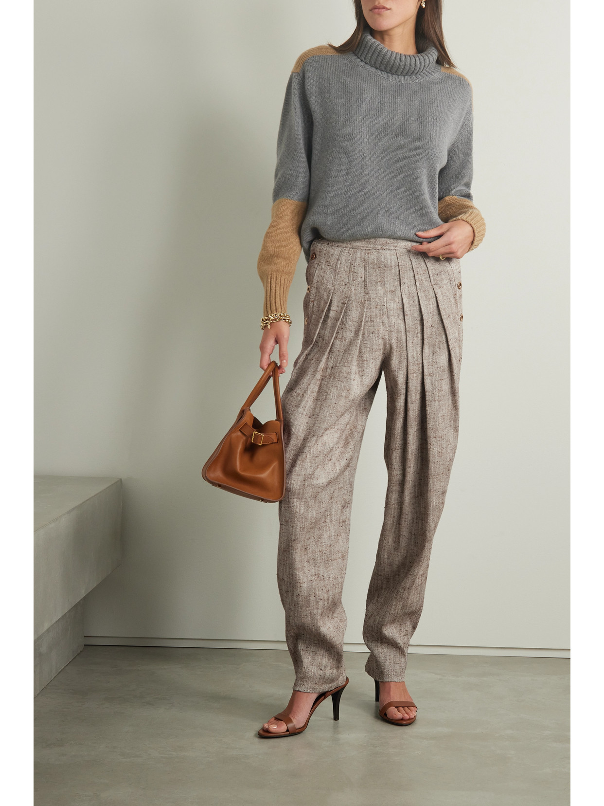 Loro Piana Asael Pleated Silk, Hemp And Cotton-blend Tweed Tapered Pants In Multi