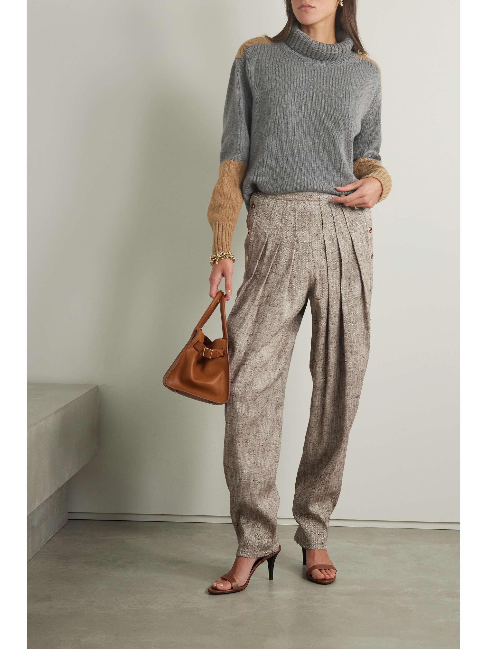 LORO PIANA Asael pleated silk, hemp and cotton-blend tweed