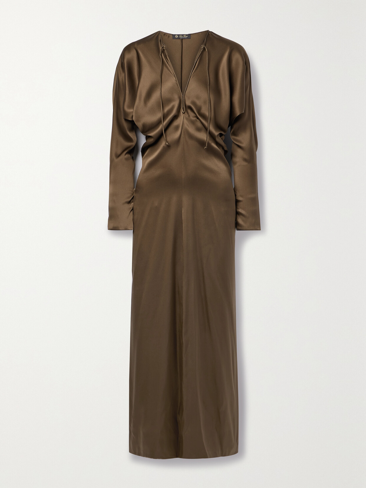 Loro Piana Draped Silk-satin Maxi Dress In Brown