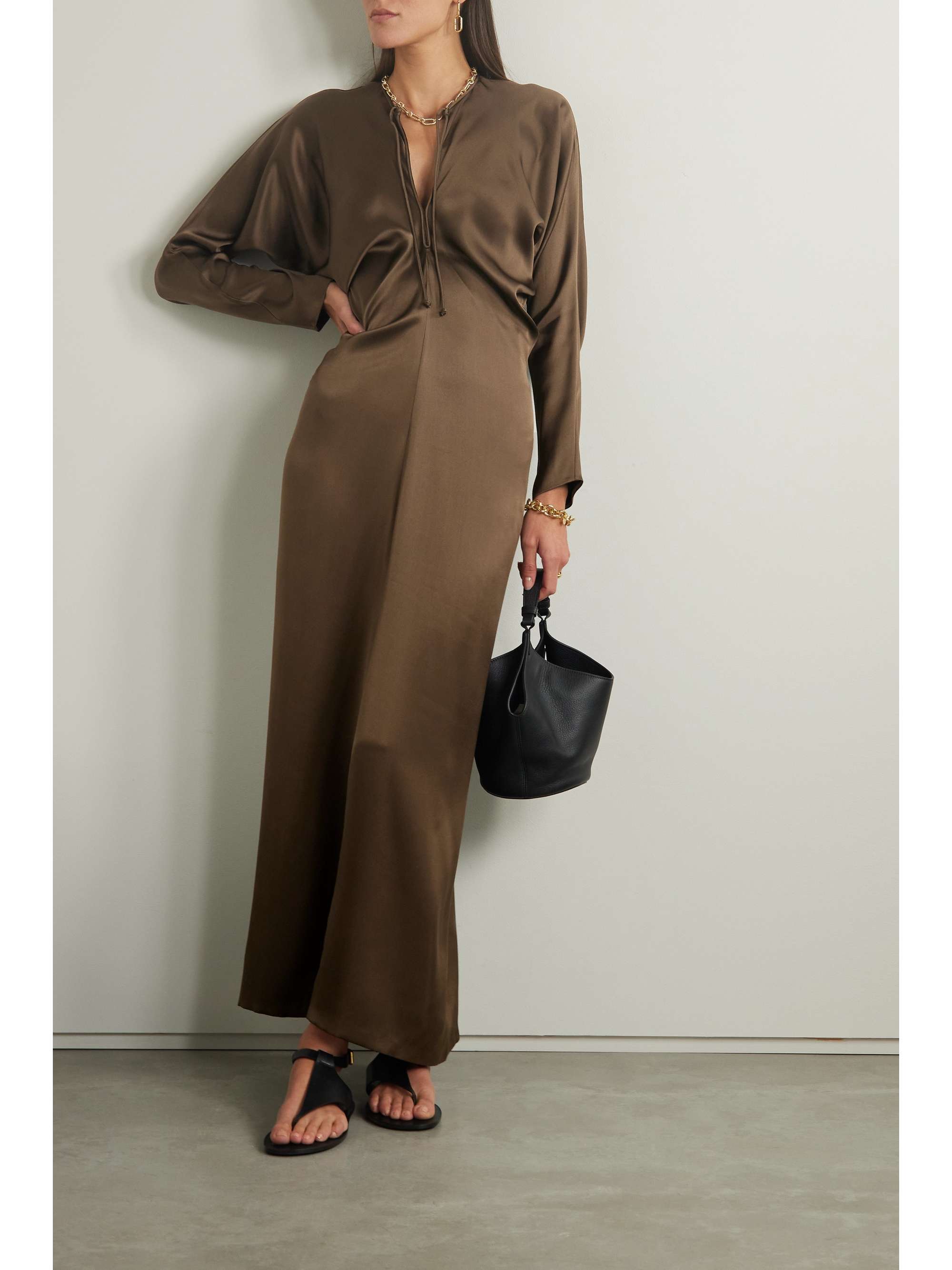 LORO PIANA Draped silk-satin maxi dress | NET-A-PORTER