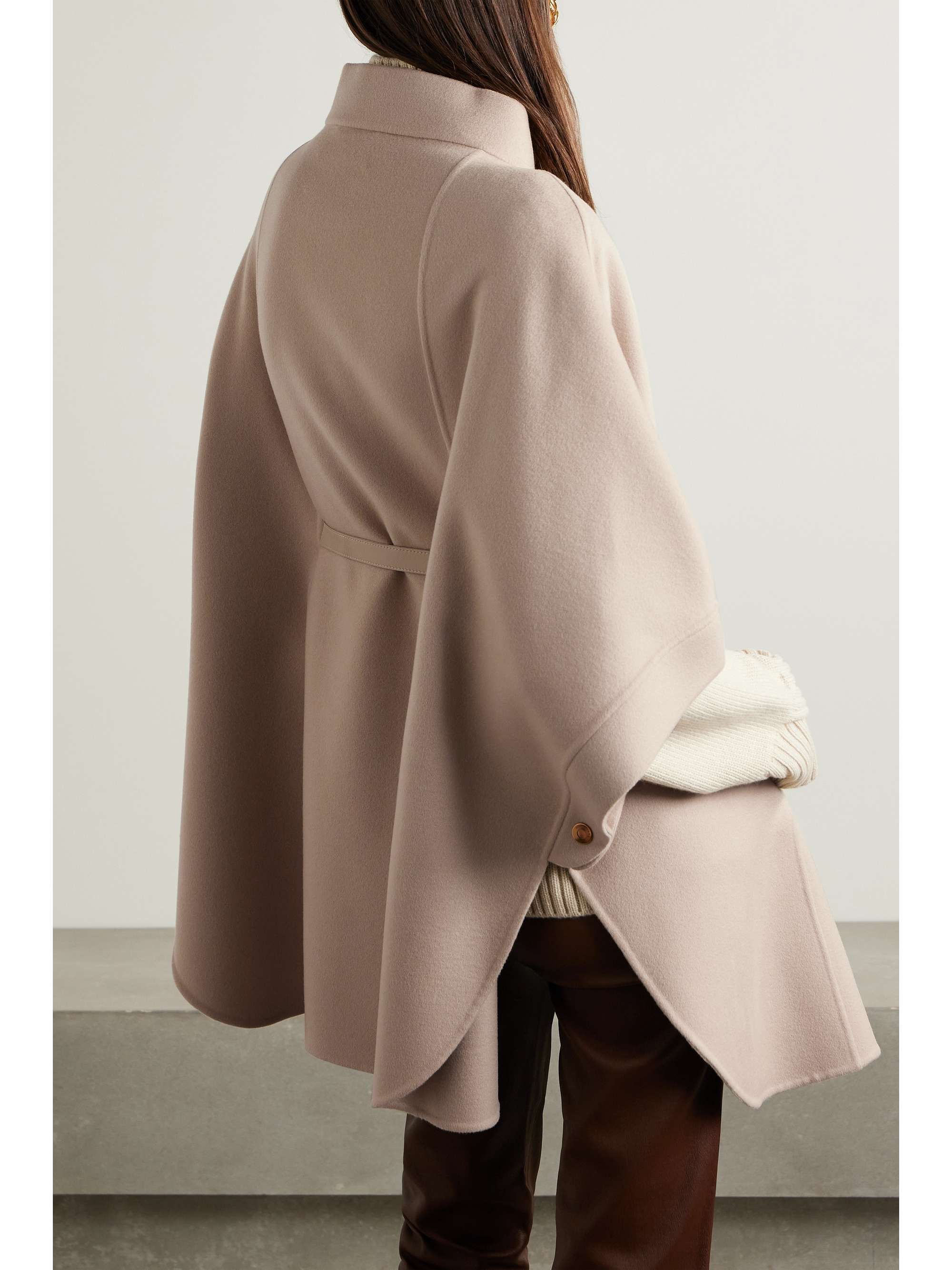 LORO PIANA Belted leather-trimmed cashmere cape