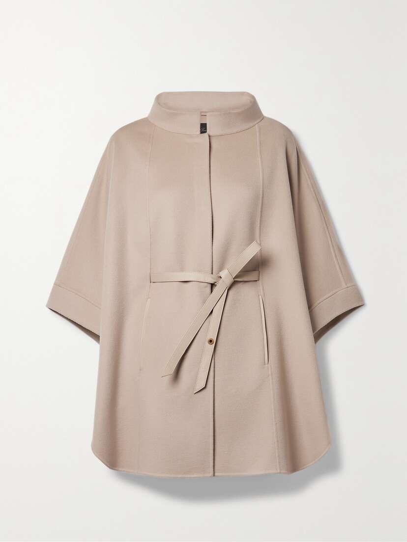 Loro Piana Belted Leather-trimmed Cashmere Cape