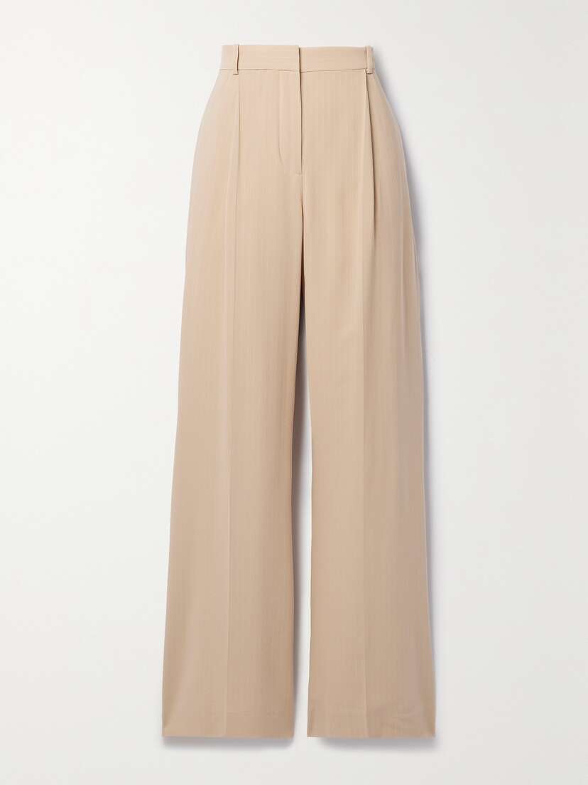 Loro Piana Jail Pleated Pinstriped Silk-blend Georgette Wide-leg Pants