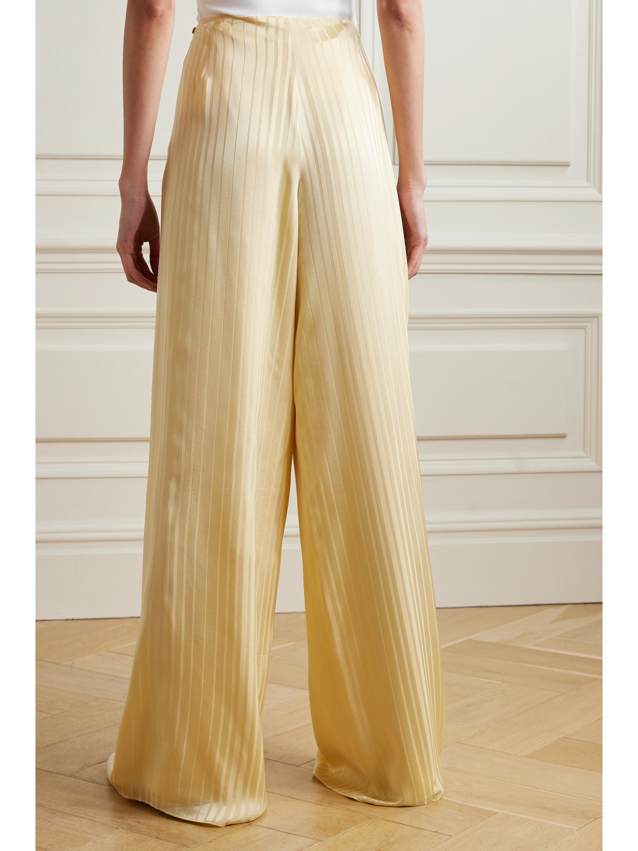 Shop Loro Piana Dresden Silk-satin Jacquard Wide-leg Pants In Yellow