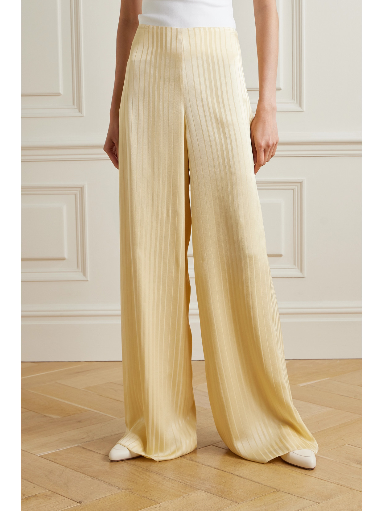 Shop Loro Piana Dresden Silk-satin Jacquard Wide-leg Pants In Yellow