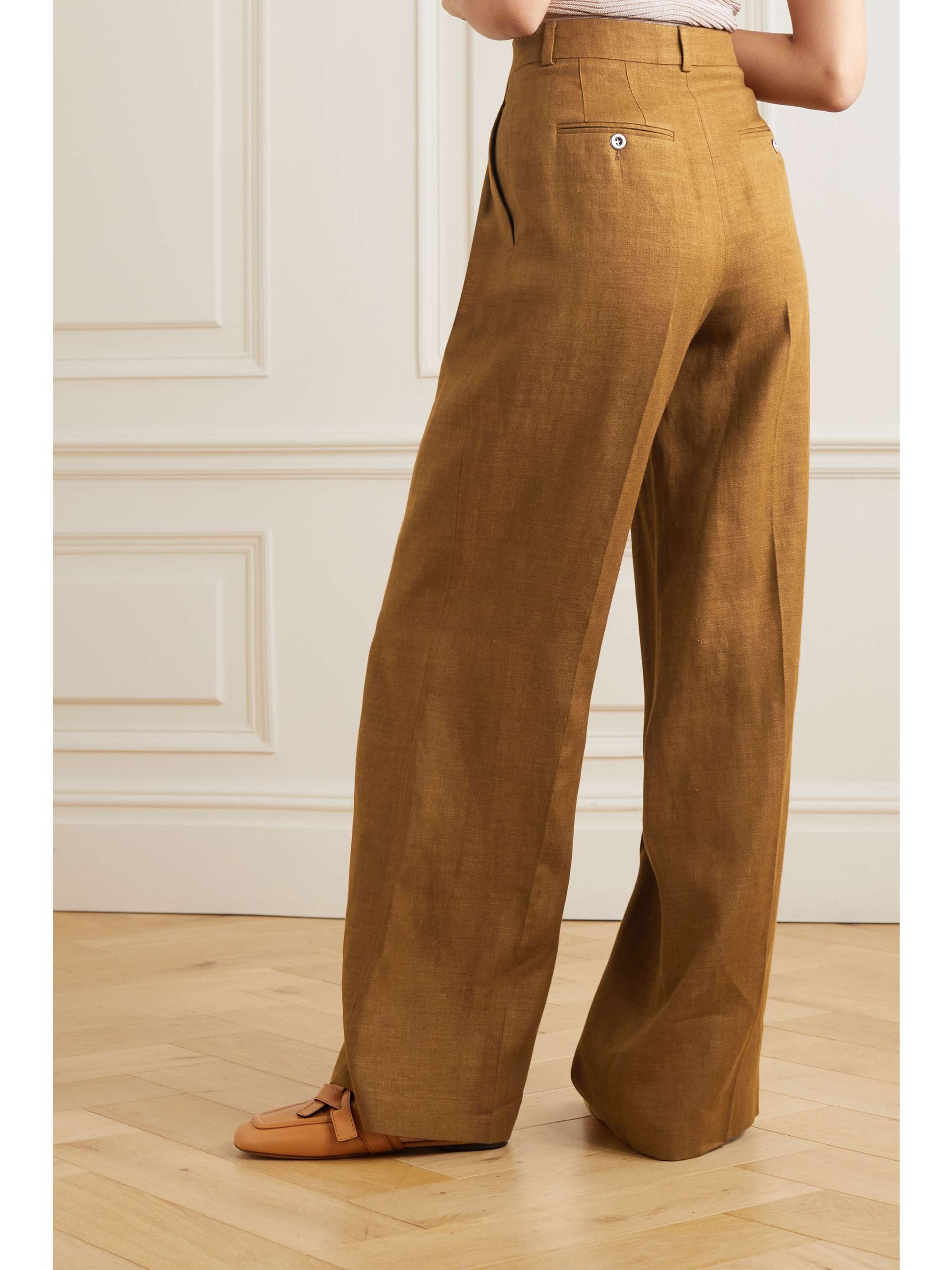 LORO PIANA Nyack pleated linen and wool-blend wide-leg pants