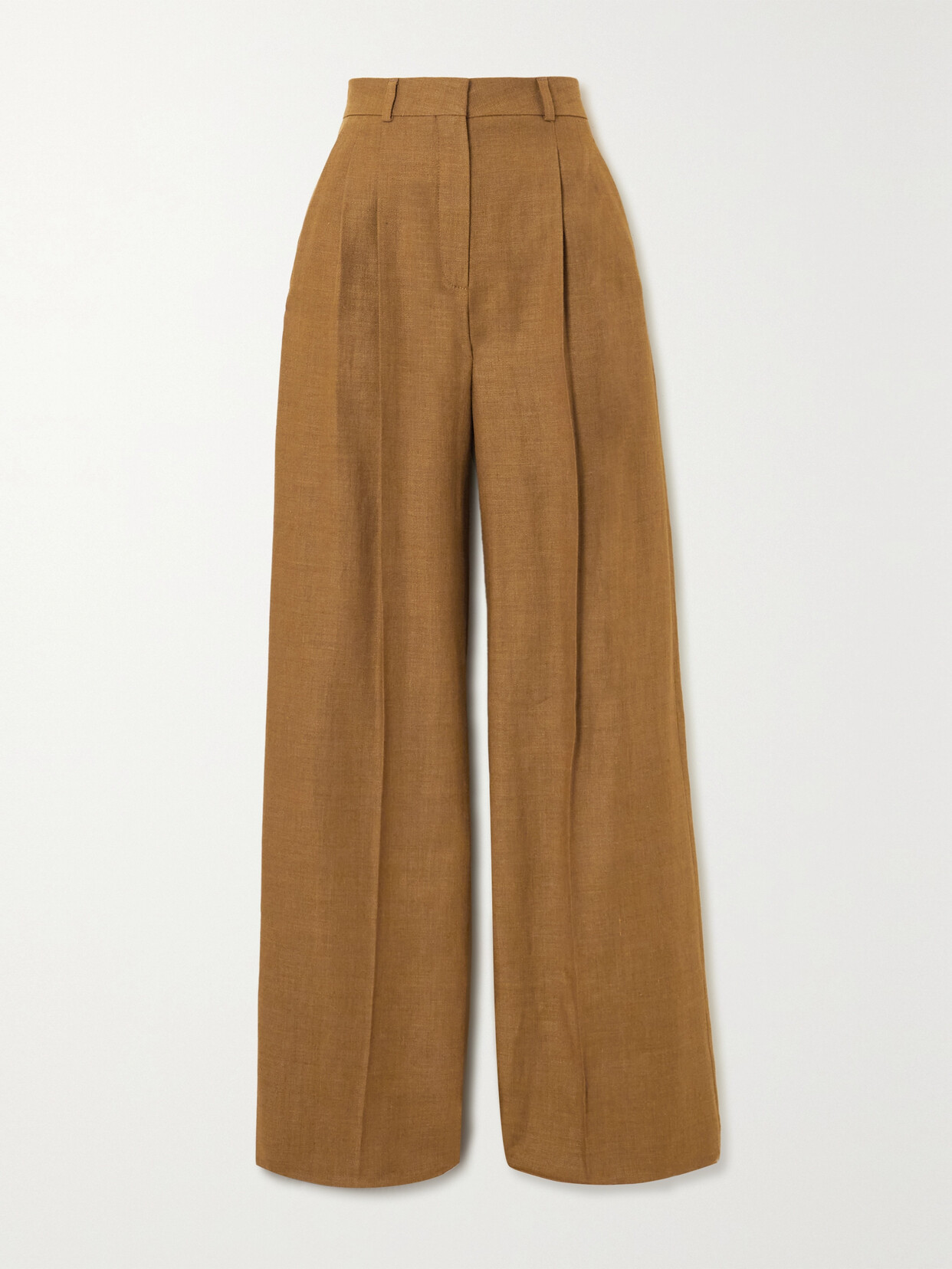 Loro Piana Nyack Pleated Linen And Wool-blend Wide-leg Trousers In Brown