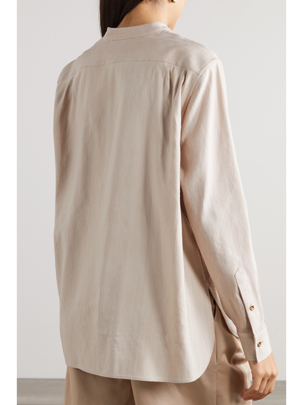 Jalia Pintucked Crinkled-Silk Blouse