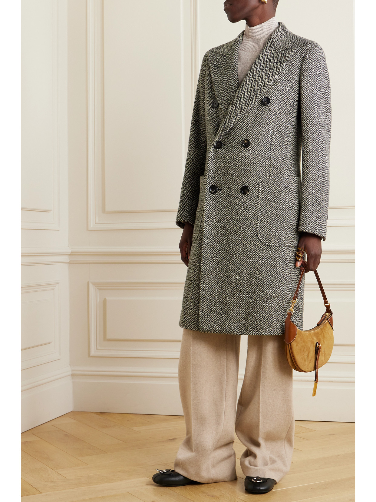 Shop Loro Piana Herwin Double-breasted Herringbone Linen And Cashmere-blend Coat In Gray