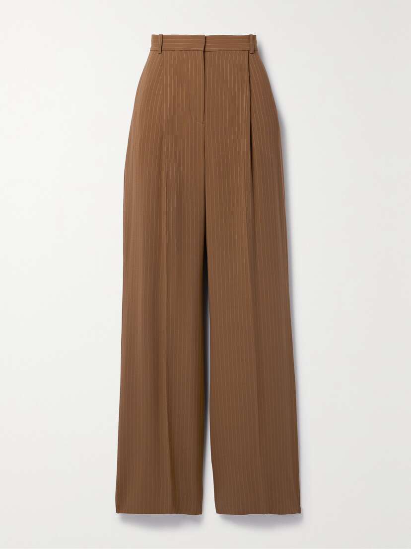 Loro Piana Jail Pleated Pinstriped Silk-blend Georgette Wide-leg Pants