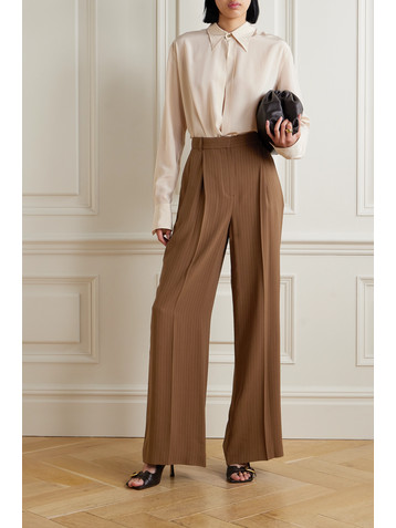 Loro Piana Jail pleated pinstriped silk-blend georgette wide-leg pants